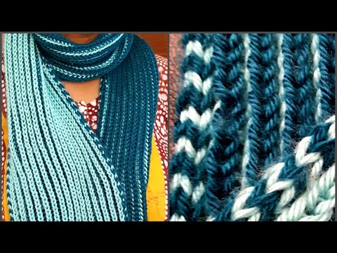 2-color Fisherman's rib scarf with i-cord edges: a...