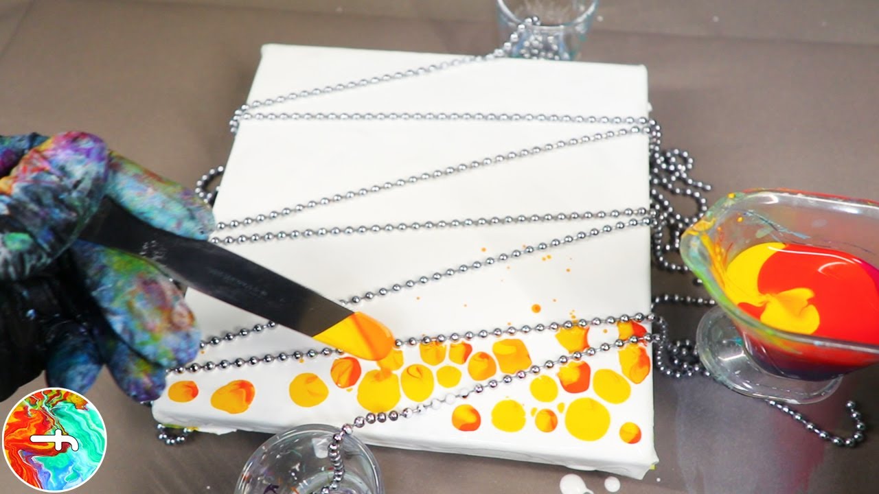 Chain pull painting -  Scoop and drip the stuck paint -  Acrylic pouring - fluidcomet