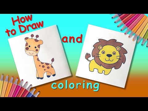 How to Draw Giraffe and Lion Coloring Pages for Kid Children Drawing. Video