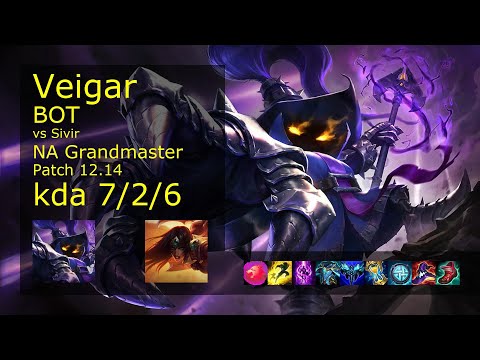 Veigar Bot vs Sivir - NA 7/2/6 Patch 12.14 Gameplay