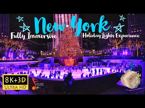 8k 3D NYC Christmas Lights Walk at Night - Rockafeller Tree Manhattan Experience