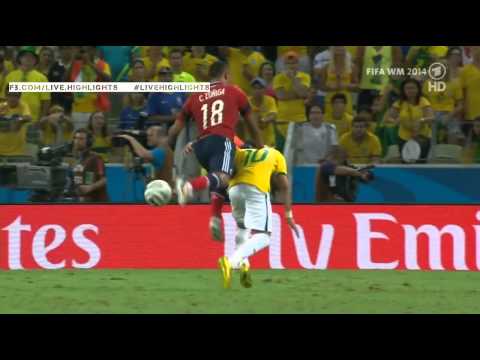 Neymar back injury vs Colombia World Cup 2014