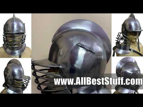 Watch YouTube Video for Medieval Burgonet Helmet with Bevors Heavy 14 Gauge Steel