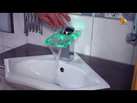 LED Waterfall Bathroom Faucet, Chrome Modern Single Handle Bathroom Faucets for 1/3 Hole Sink, Vanity Mixer Tap w/Deck, Pop-up Drain, Supply Hoses & Light Color