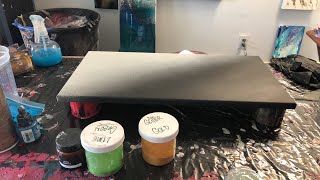 Green and Gold Resin Pour on Canvas