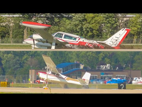 TWO INCIDENTS AT OSHKOSH! Cessna 310 Gear Collapse & Cessna 180 Ground Loop