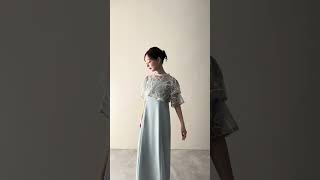 スカイブルーのフラワーモール刺繍ドレス 動画
