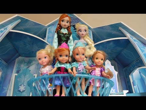 Playing in ELSA's ICE Castle ! Elsa and Anna toddlers & their friends