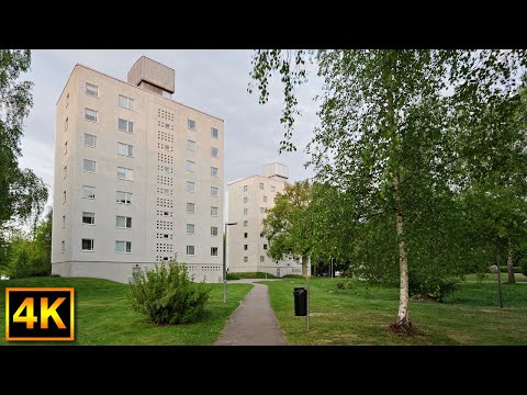 Early morning walk in the Hov district of Växjö city - 4K Walk Sweden