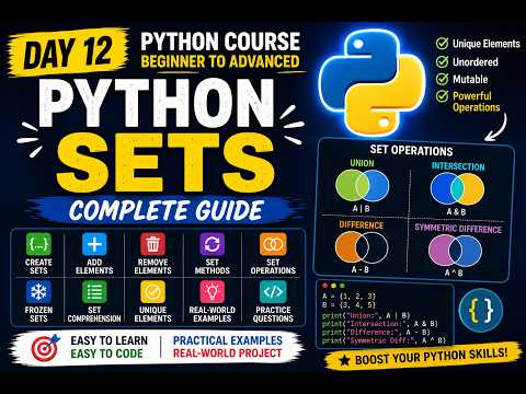 Python Tutorial For Beginners Day 12 Sets Set Methods Operations Examples