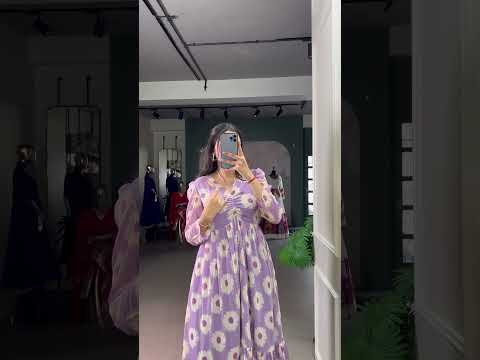 Weightless Marble Floral Print Frock with Foil Work – Fully Stitched