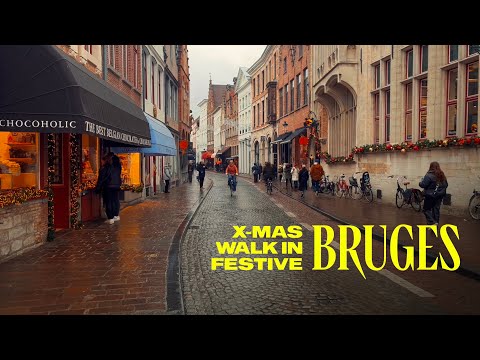 Christmas in Bruges, Belgium Walking Tour - 4K