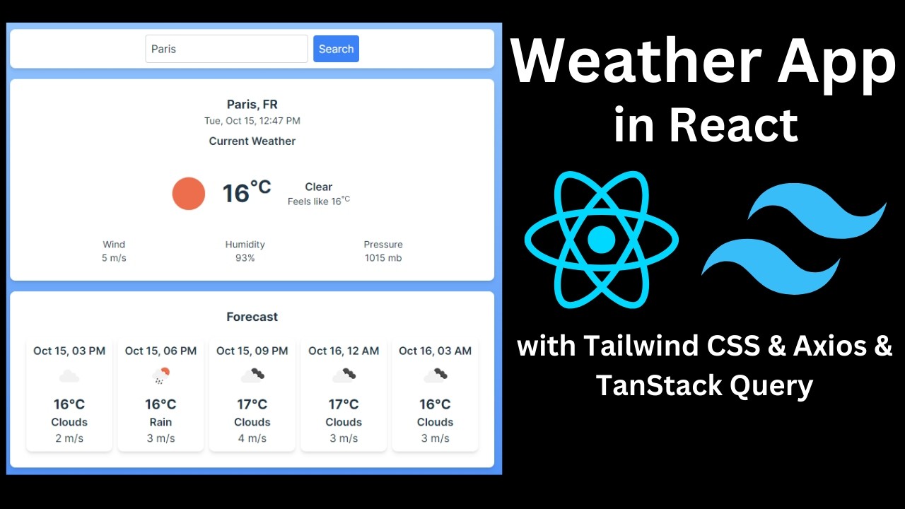 Build a React JS Weather App with Vite, Axios, Tanstack Query, Custom Hooks, and Tailwind CSS