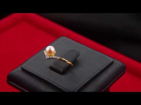 TELEIOS LUXE 18K GOLD 0.07CT DIAMONDS PEACH PEARL ROYAL RING - 6.5 US - TL0000054