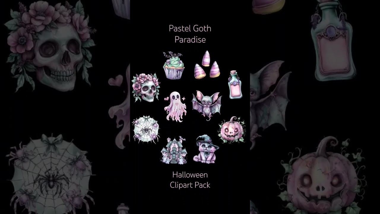 🎃🦇🕷 Pastel Goth Paradise Halloween Clipart Pack | Soft Pink, Mint Green and Lavender Tones
