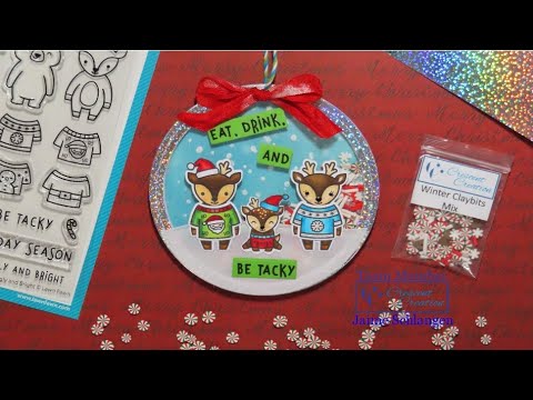 Shaker card with Detachable Ornament with Jaime from InkyAndScrappy using Lawn Fawn's Ugly & Bright
