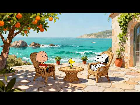 Snoopy by the Mediterranean Sea with Lofi 🎧 Charlie Brown, Ocean Air and a Slow Spring Mood
