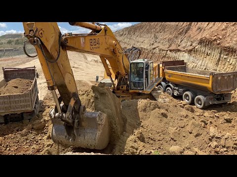 Liebherr 964 Hydraulic Excavator Loading Mercedes & MAN 4 Axle Trucks