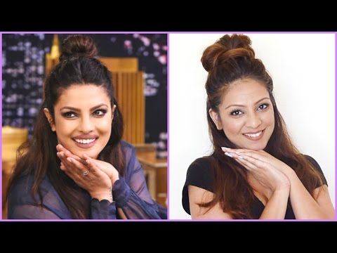 EASY QUICK Half Up Half Down Top Knot Bun Hairstyle Tutorial │Work, School, College│ Priyanka Chopra Video