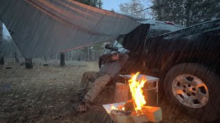 Solo Truck Camping in Winter Rain