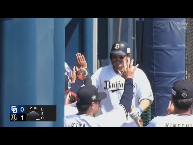 【ファーム】豪快な一打!! バファローズ・T-岡田 左方向へのソロホームランを放つ!!  2024年4月14日 オリックス・バファローズ 対 中日ドラゴンズ