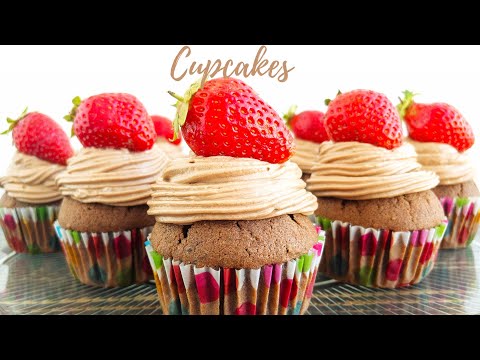 SUPERB Chocolate CUPCAKES  with Nutella Frosting and Strawberries🍓