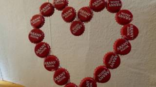 Mothers day gift.Beer bottle cap craft-Valentines day heart.How to recycle caps.