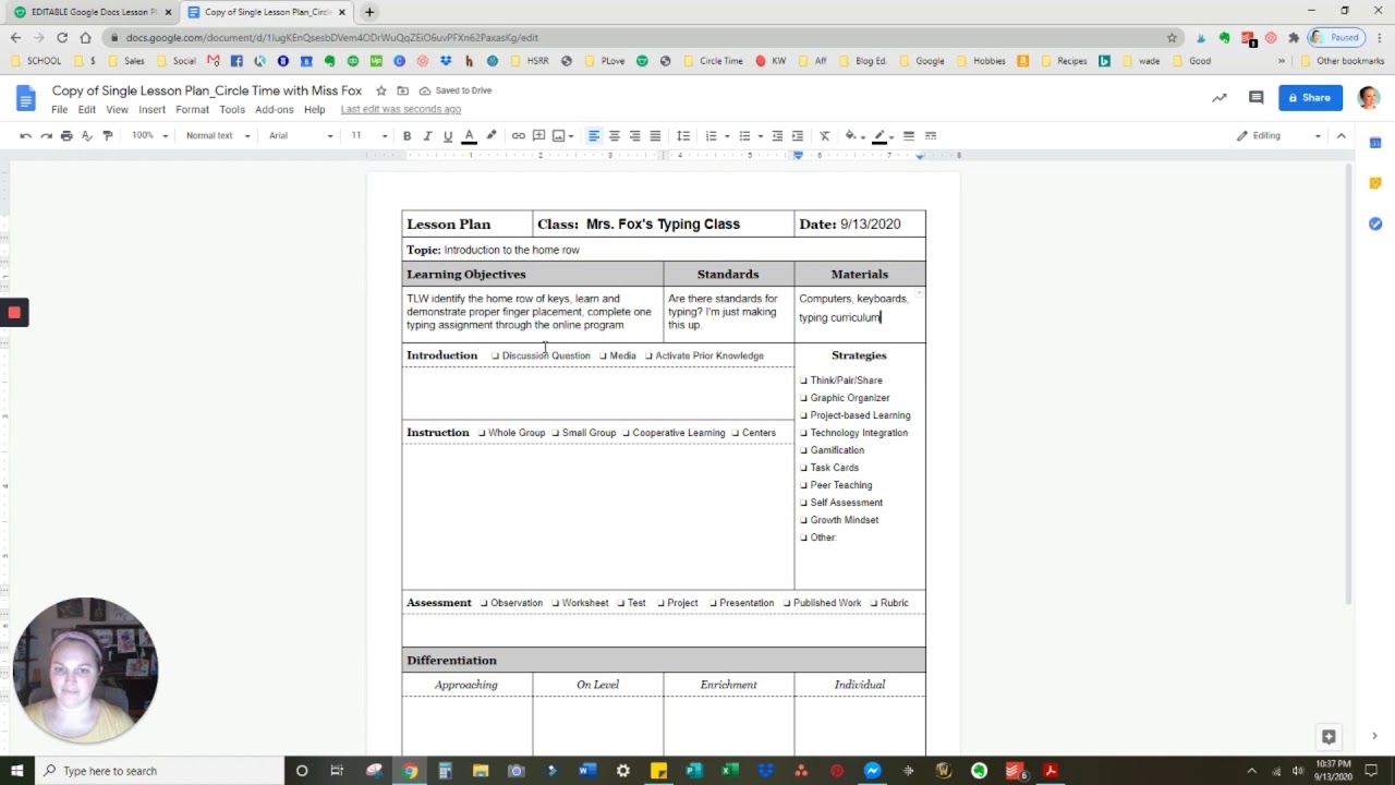 Editable Lesson Plan Template with space for differentiation - Google Docs Tutorial