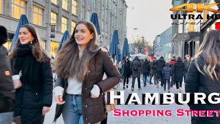 4K HDR Hamburg Evening Street Shopping Very Busy S