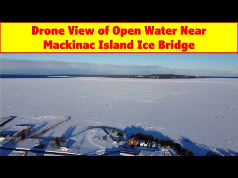Drone View of Open Water Near Mackinac Island Ice...