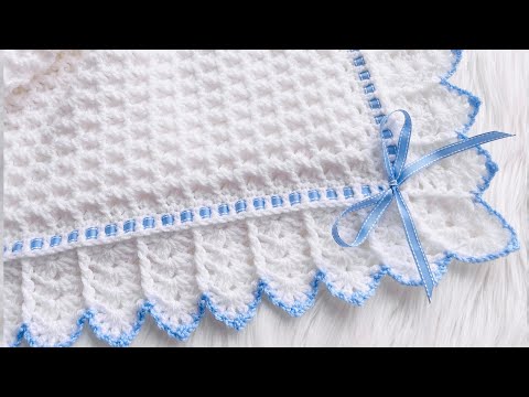 Aprende a tejer una manta o cobija para bebe con el punto Gotas de nieve facil y rapido de tejer con