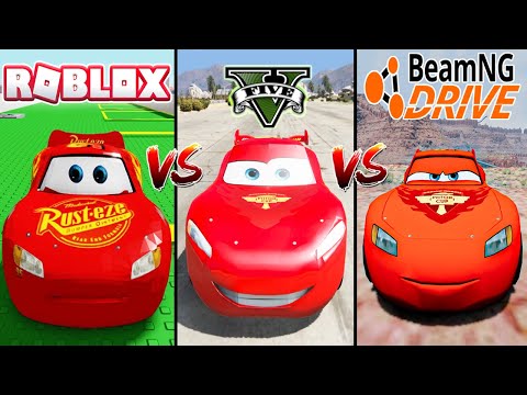 GTA 5 Lightning McQueen VS BeamNG Drive Lightning McQueen VS ROBLOX McQueen - Which is best?