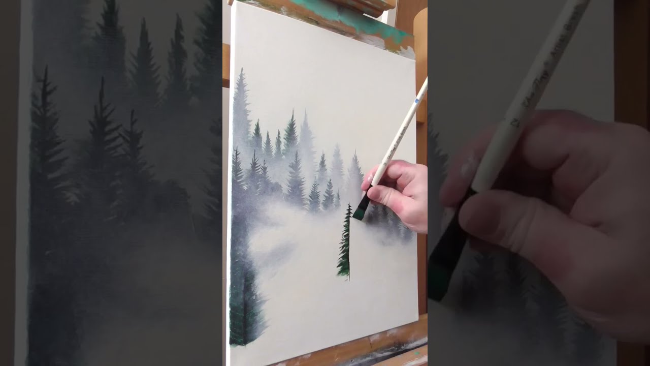Misty Forest for beginners. Acrylic on Canvas (Time lapse)