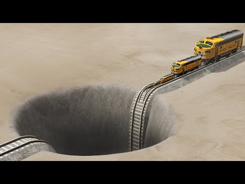 Big & Small Trains vs Giant Pit in BeamNG.Drive