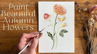 Paint Beautiful Autumn Flowers in Watercolour 🌻  Easy Fall Floral Tutorial for Beginners