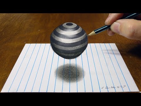 How to Draw Floating Striped Sphere - Drawing 3D...