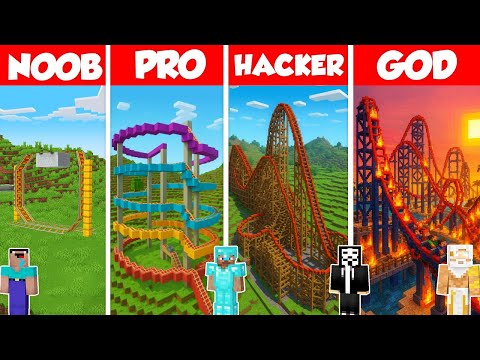 Rollercoaster Build Battle Challenge - Noob vs Pro vs Hacker vs God - Minecraft Animation