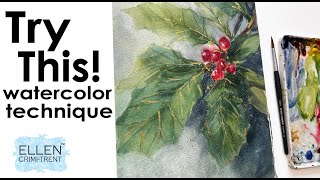 Watercolor techniques for Winter Holly