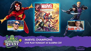 Live play of Hawkeye and Spider-Woman taking on Rhino in Marvel Champions