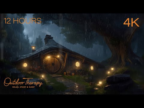 Hobbit Hollow | Thunderous Nightfall in the Enchanted Woods | 12 Hours of Rain & Thunder Ambience