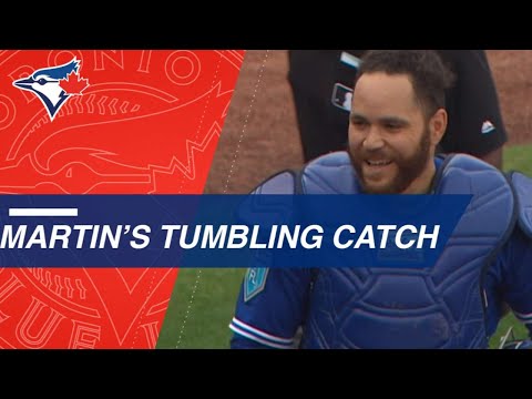 Russell Martin Takes a Tumble After Making Catch