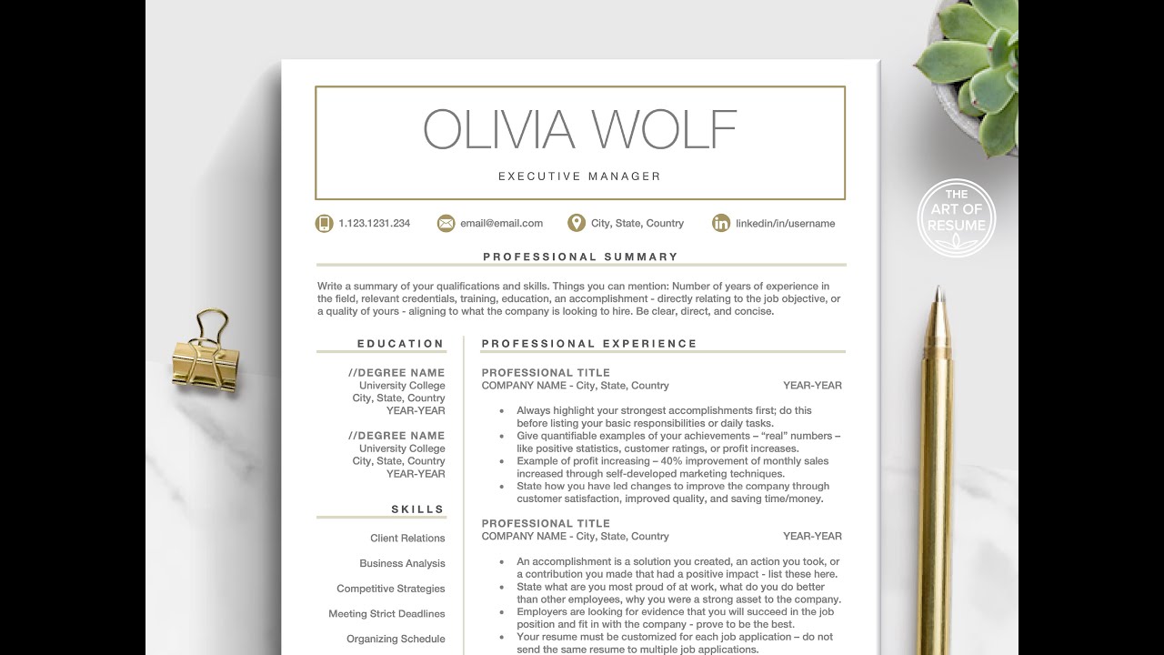 The Art of Resume Template | Instantly Download Your Fully Customizable Resume and CV Template