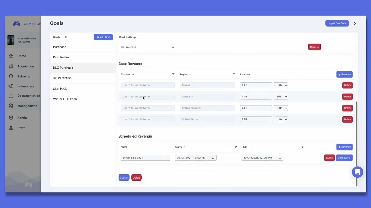 How to Configure Goals in Gamesight Demo