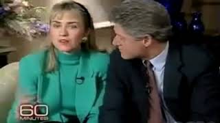 Studio light falls on Hillary and Bill Clinton during 60 Minutes interview in 1992