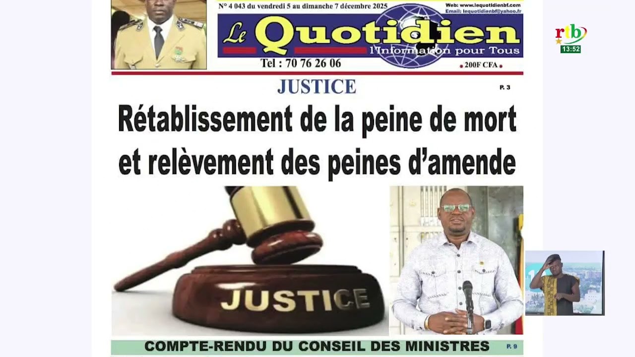 Revue de presse: le rétablissement de la peine de mort au Burkina Faso entre autres sujets à la Une