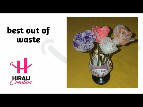 DIY IDEAS best out of waste. flowers 💐 from packing materials. #bestoutofwaste #hiralicreation