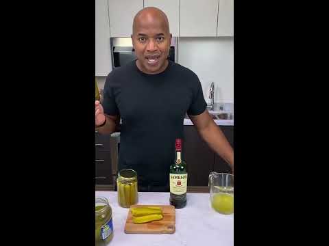 Tipsy Bartender Soaking Pickles in Irish Whiskey