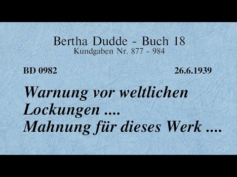 BD 0982 - WARNUNG VOR WELTLICHEN LOCKUNGEN .... MAHNUNG FÜR DIESES WERK ....