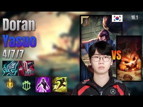 Doran Top Yasuo vs Gnar lol KR solo rank Full Game 16.1 | 도란 야스오 vs 나르