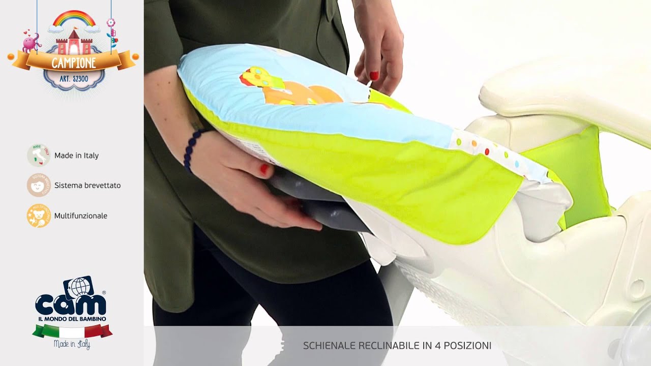 CAM Campione - стульчик для кормления складной (серо-салатовый с принтом домик-грибок)